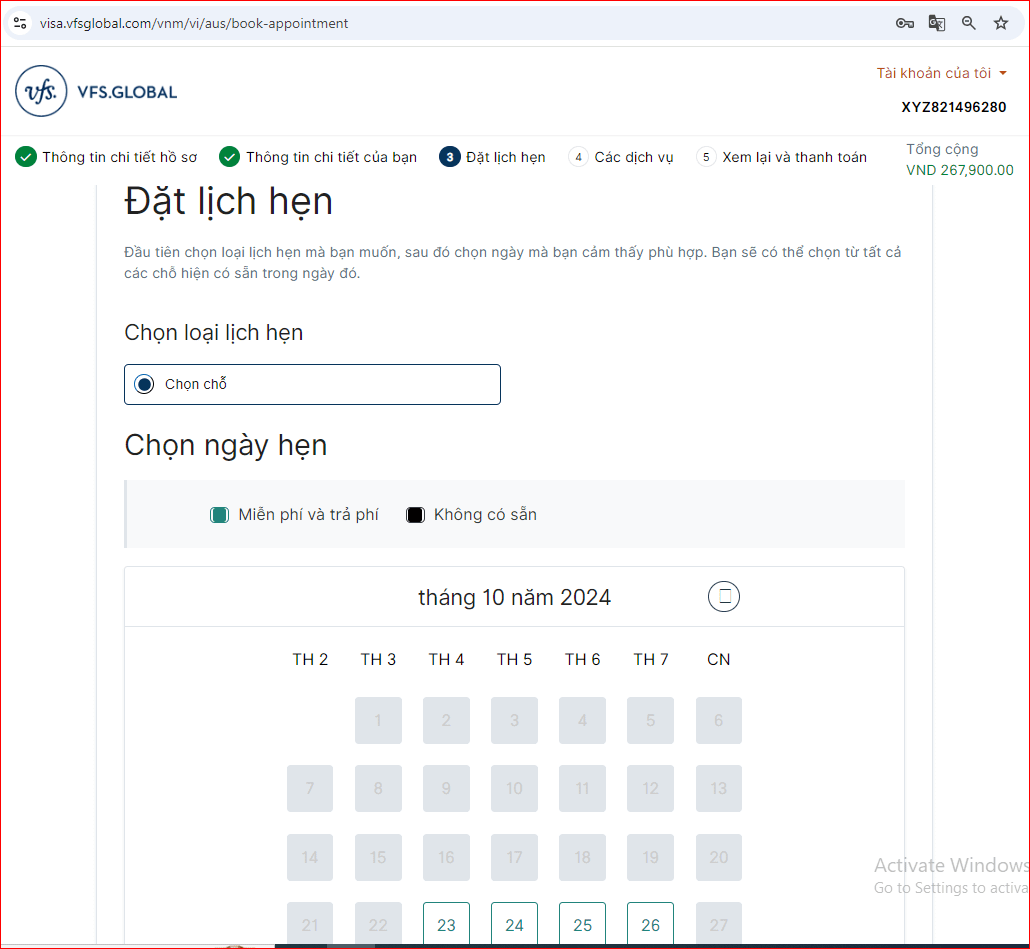 thông tin đặt hẹn