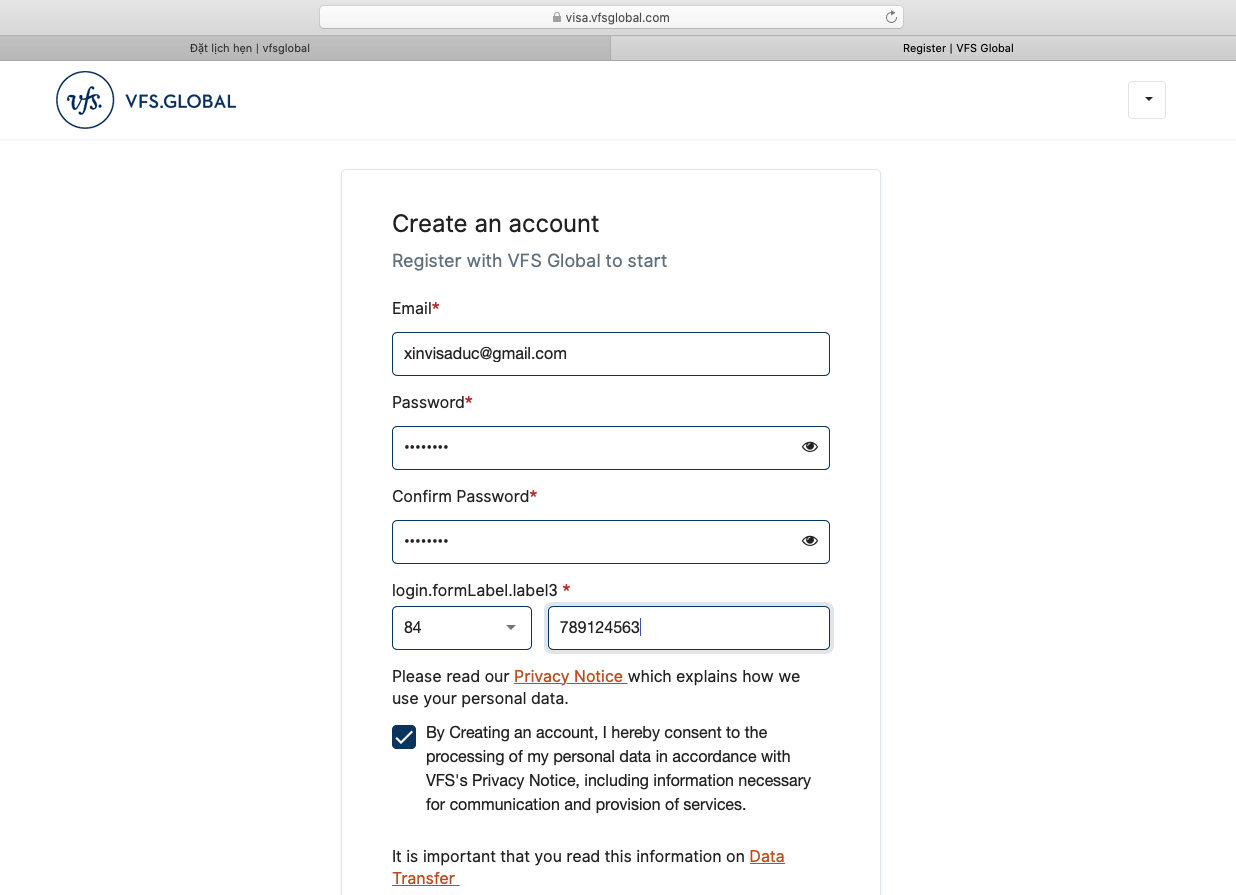 Đăng ký tài khoản Vfs Đức Đăng ký tài khoản Vfs Đức